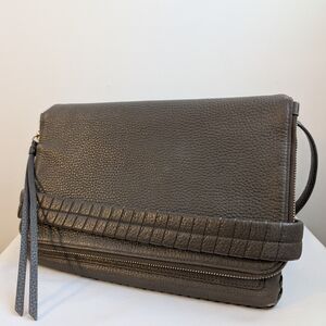 Gray Leather Clutch with Tassel